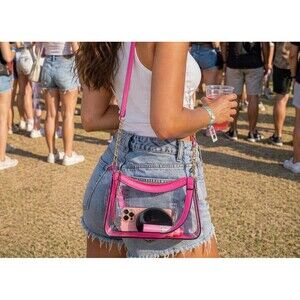 Clear PINK Trim Satchel Bag, Gold Chain Crossbody, Stadium Approved Concert Bag